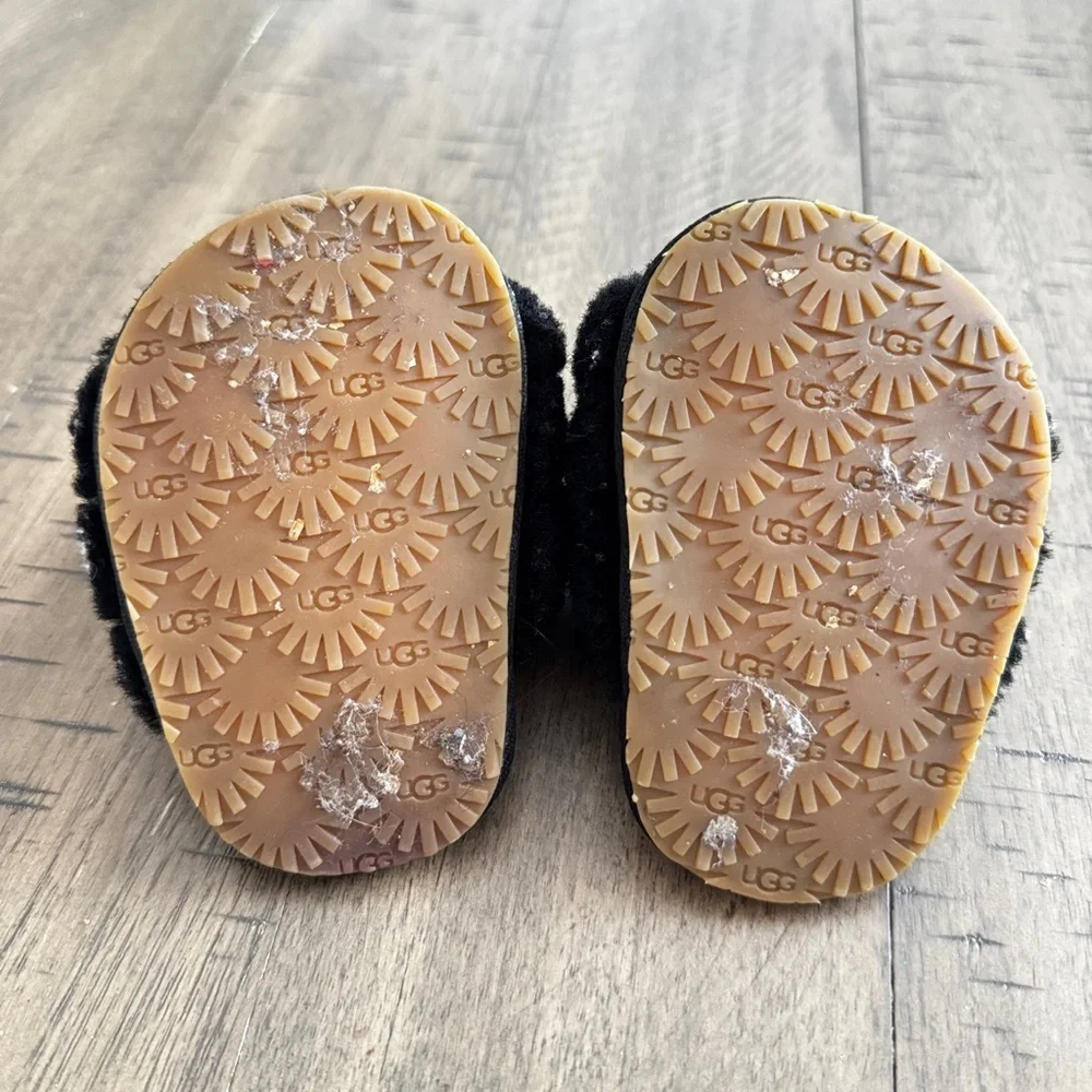 UGG Baby Black Fuzzy Slippers